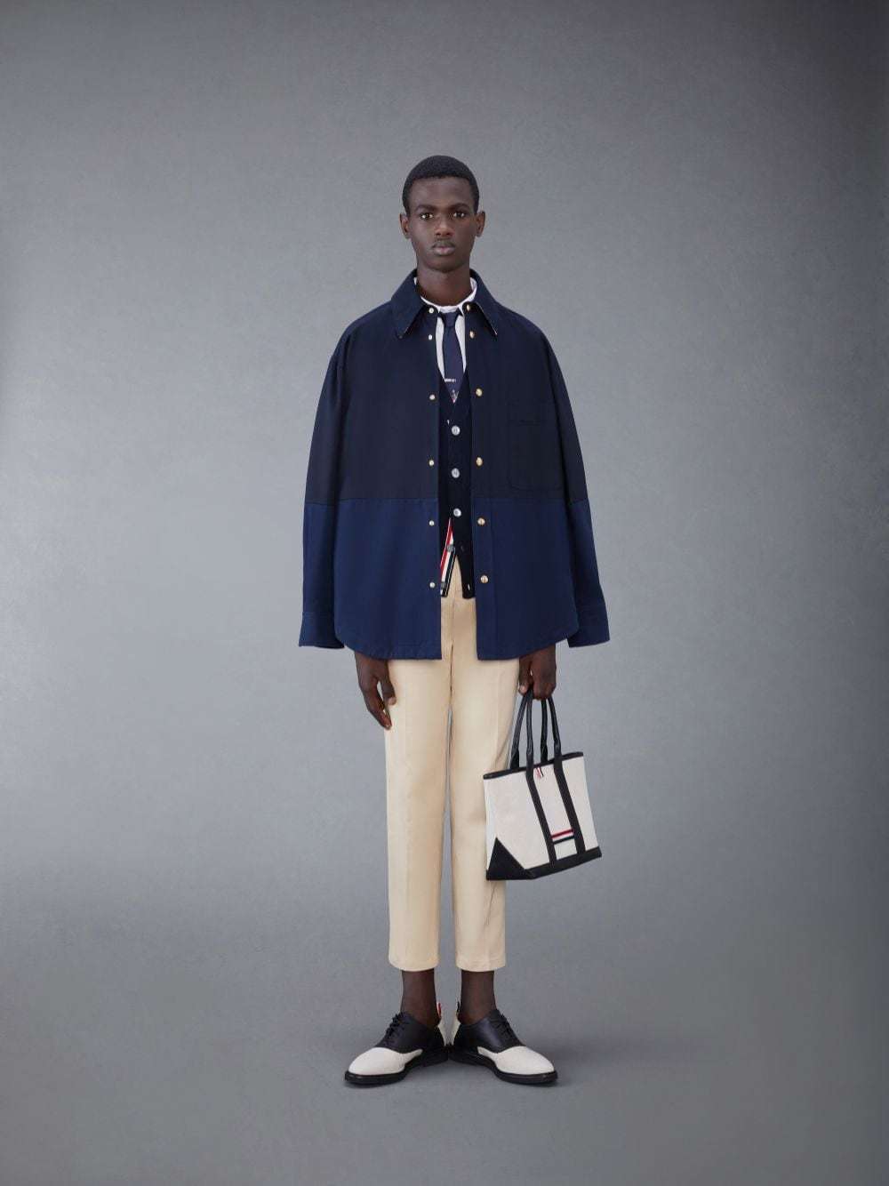 Thom Browne Rwb Stripe Intarsia Cotton Cardigan In Blue