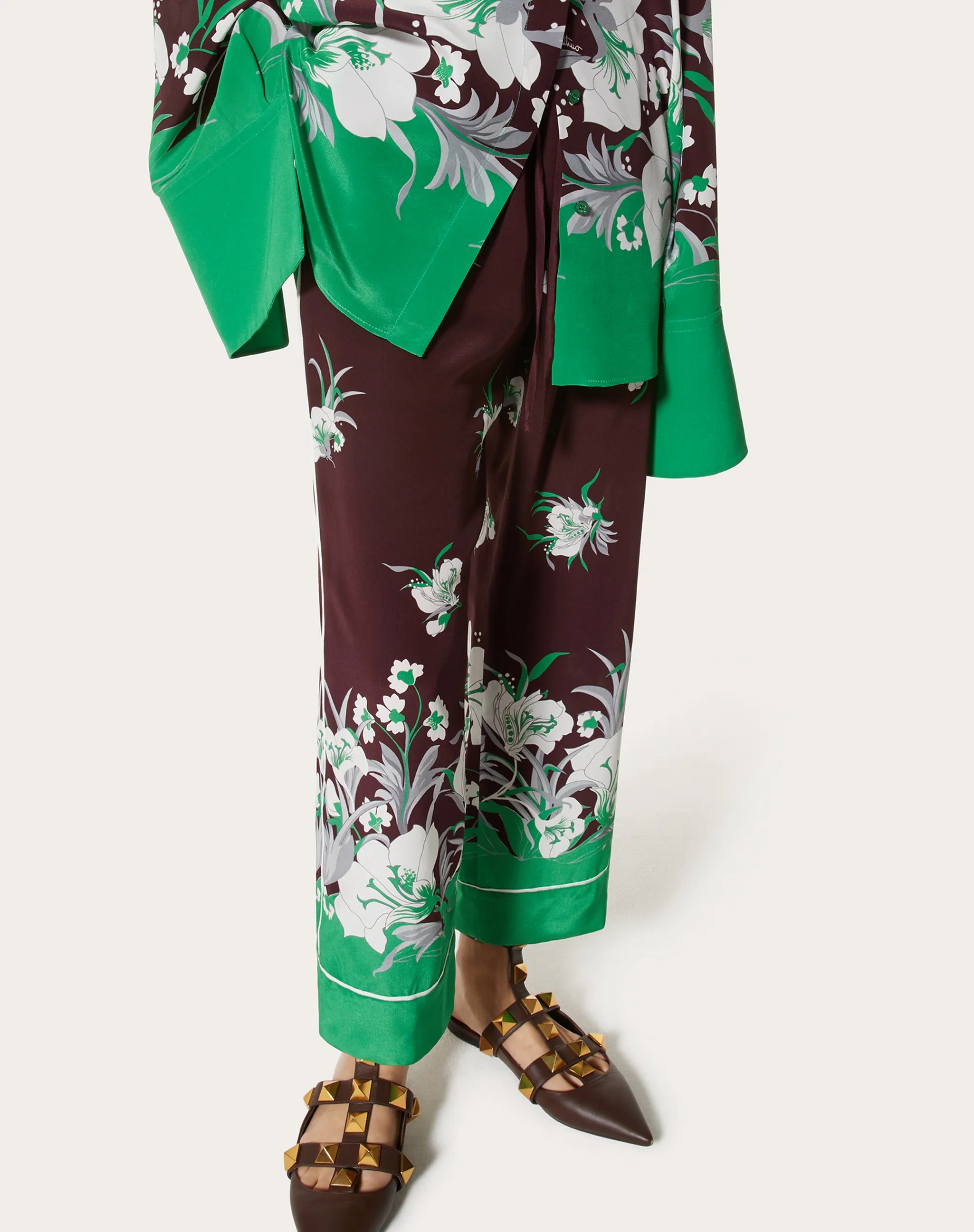 Valentino Floral Pattern Palazzo Trousers In Brown