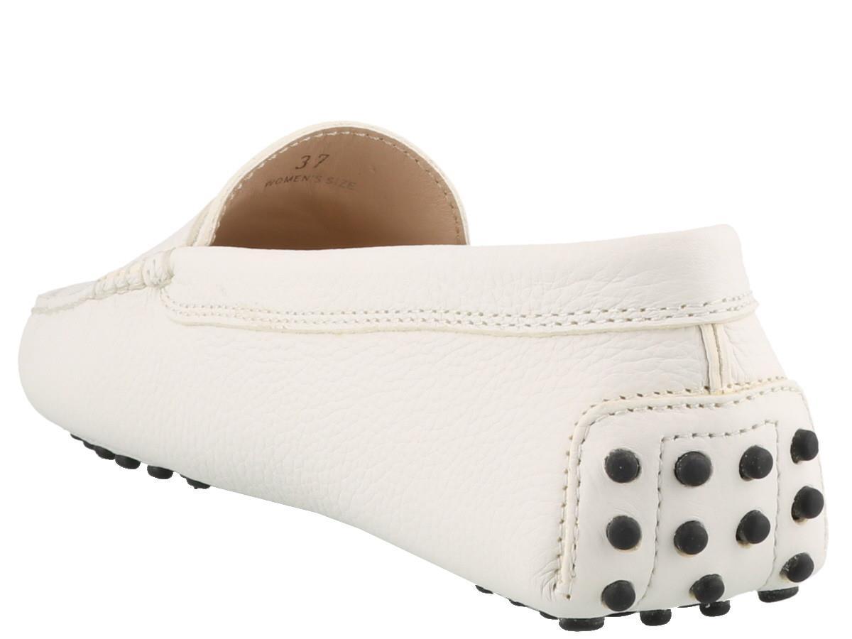 Tod's New Gommini Loafers In Hammered Leather With Sleeper In White