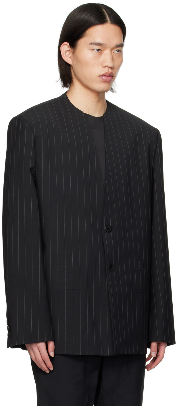 We11 Done Black Striped Embossed Blazer In Black