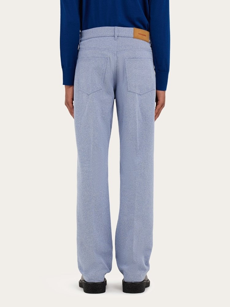 Ferragamo Five-pocket Casual Pants In Oxford Blue/beige