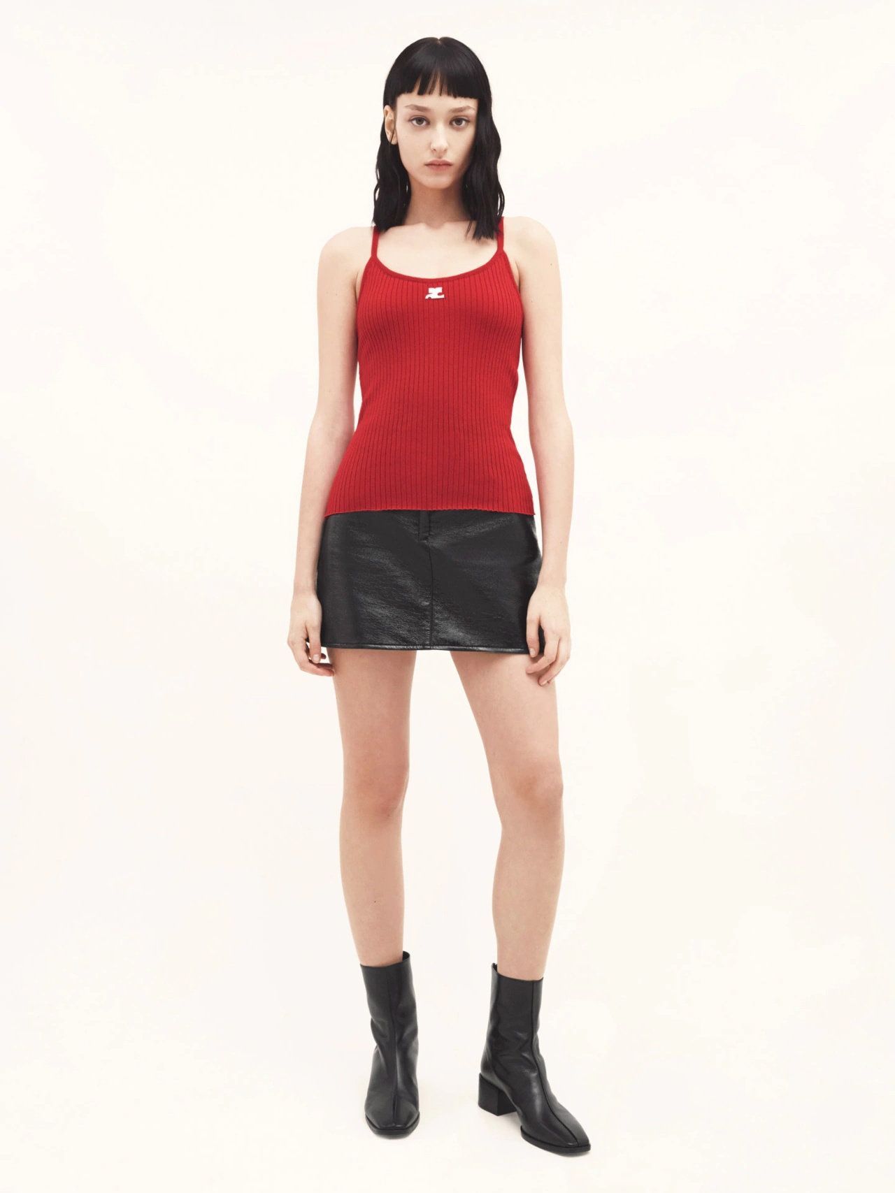 Courrèges Ribbed Texture Spaghetti Straps Top In Red