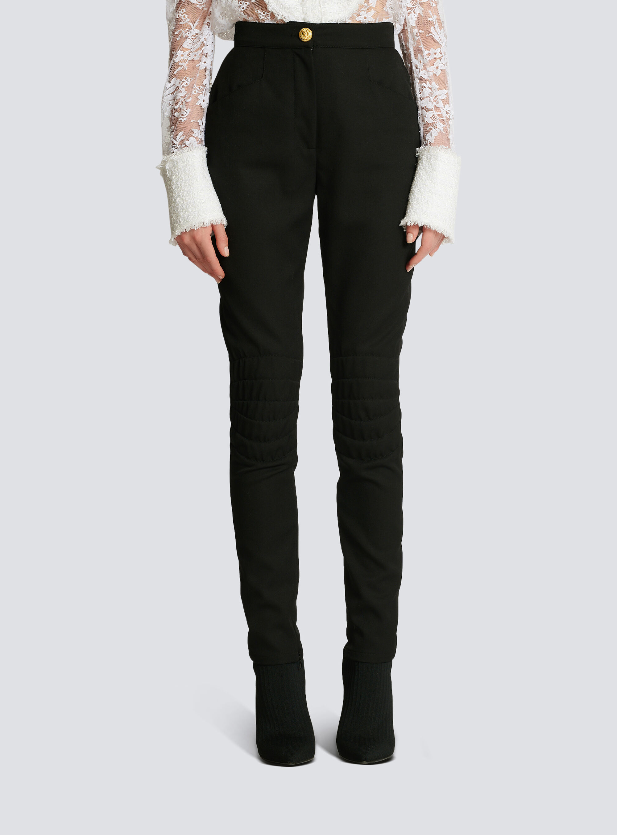 Balmain High-waisted Wool Skinny Trousers In Black