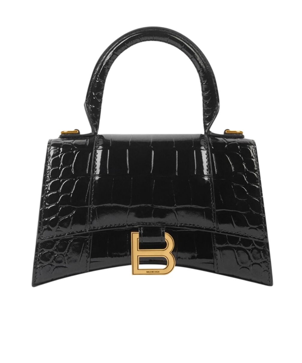 Balenciaga Hourglass Small Croc-effect Leather Crossbody Bag In Black