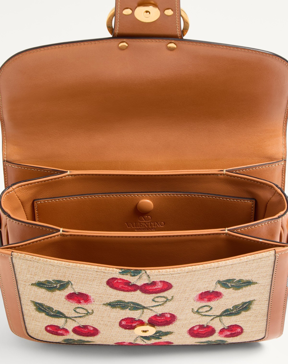 Valentino 9t05 Cherry-jacquard Raffia And Leather Cross-body Bag In Nude