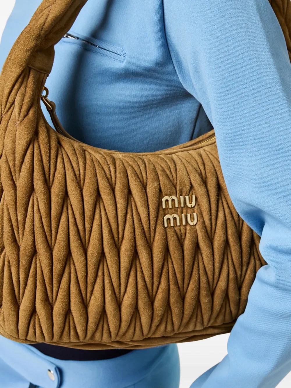 Miu Miu Wander Extra-large Matelassé Suede Bag In Olive Green