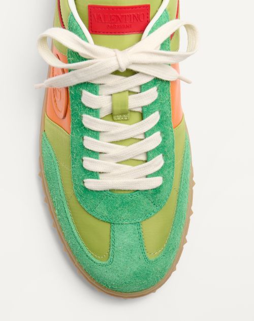Shop Valentino Upvillage Low Top Trainer In Crust Leather And Nylon In Green