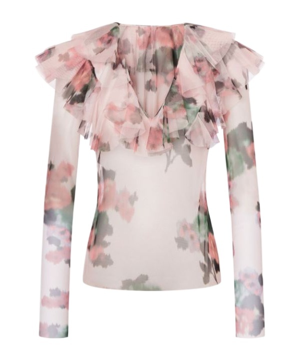 Shop Philosophy Di Lorenzo Serafini Tulle Flower Printed Blouse In Pink
