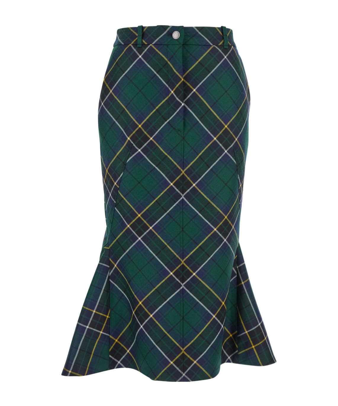 Alexander Mcqueen Wool Tartan Flared Skirt With Belt Loops In Green