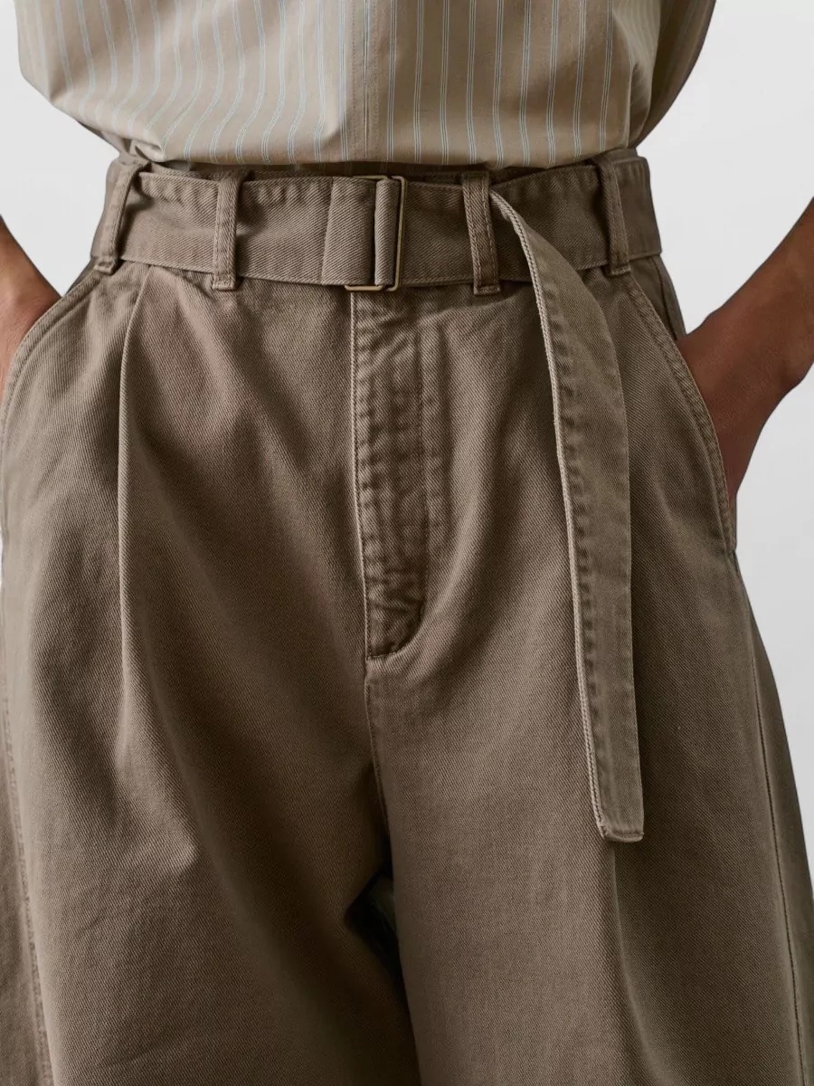 Soeur High Waist Wide Leg Trousers With Pleats In Neutral