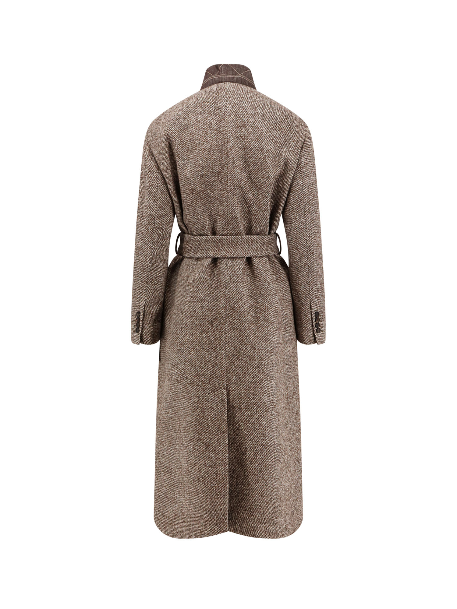 Brunello Cucinelli Padded Wool Blend Coat With Back Slit In Neutral