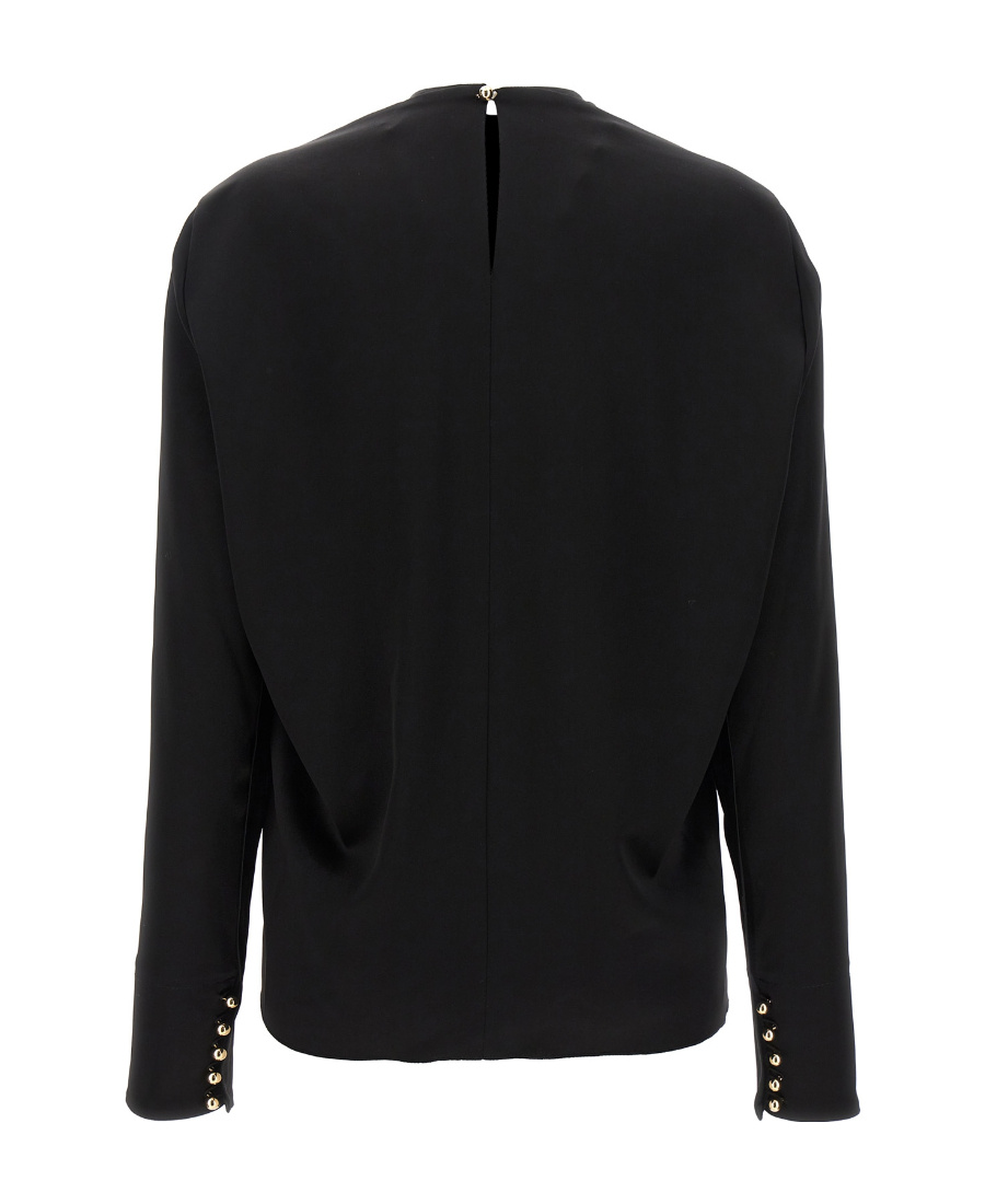 Shop Lanvin Draped Long-sleeved Blouse In Black