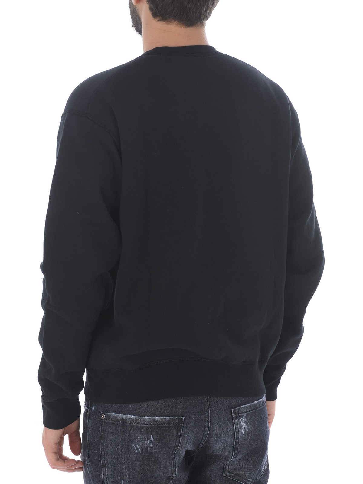 Dsquared2 Cotton Crewneck Sweater With Ribbed Hem In Black
