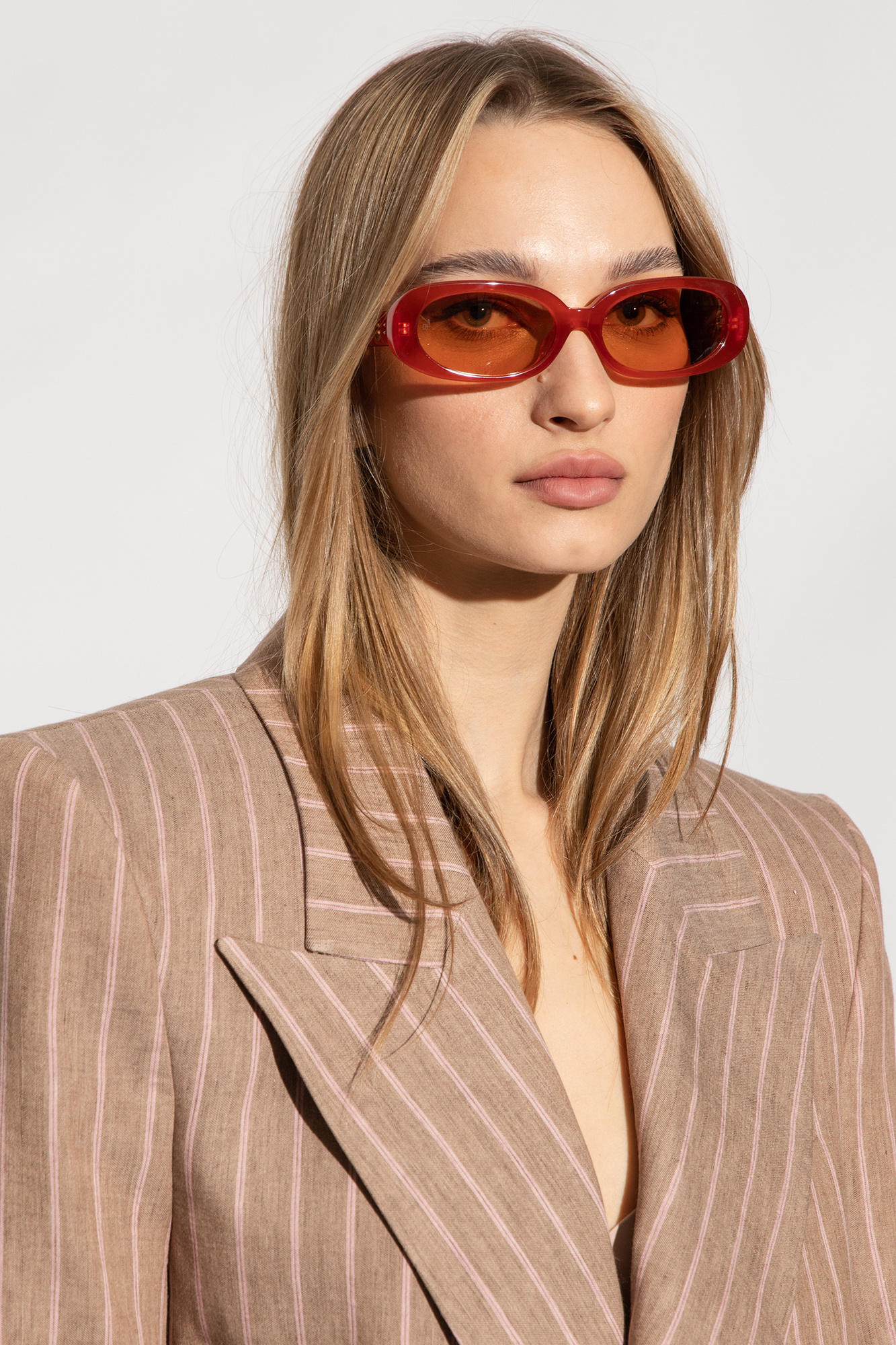 Linda Farrow X Rowen Rose Cara Oval Frame Sunglasses In Nude