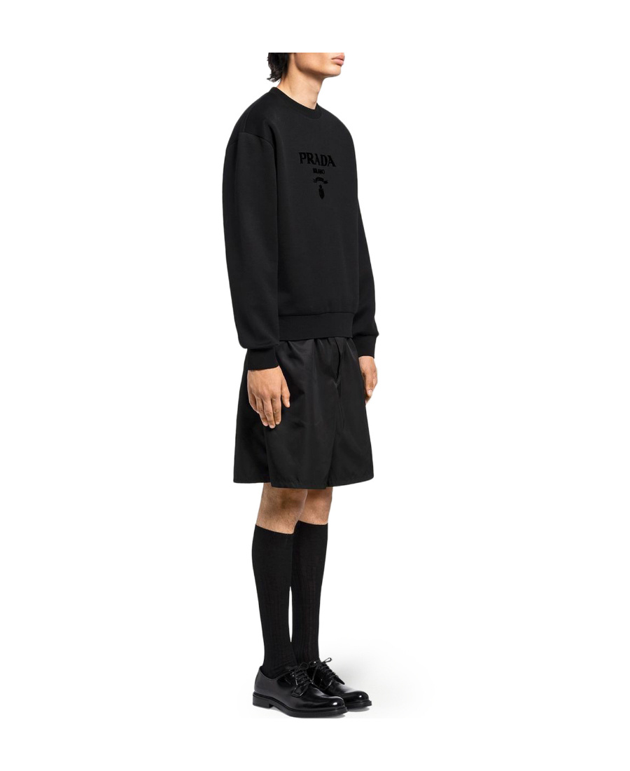Prada Oversized Cotton Sweatshirt With Logo In Black