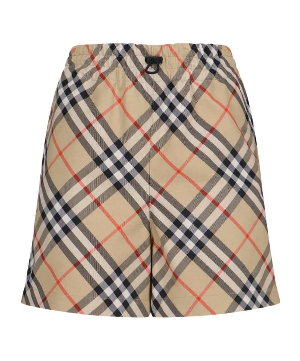Burberry Check Ekd Drawstring Pull-on Shorts In Nude