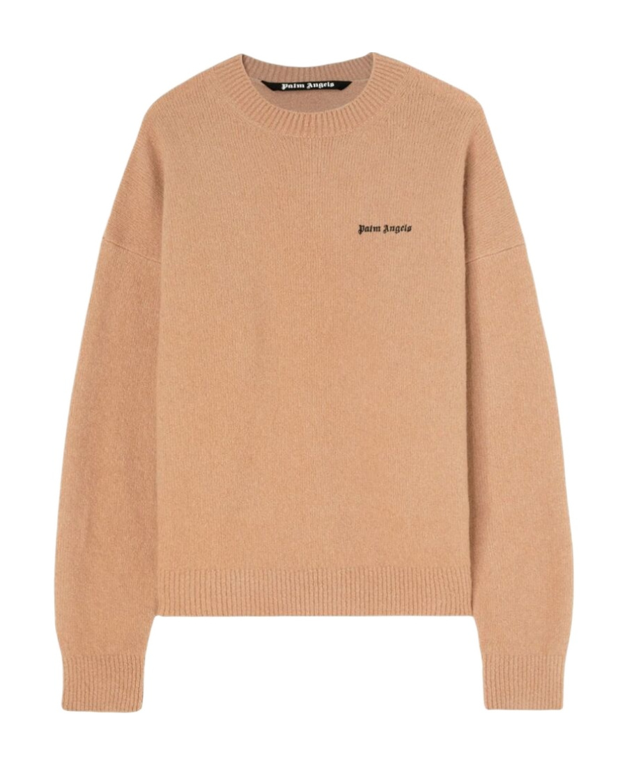 Palm Angels Logo-embroidered Wool-blend Jumper In Nude