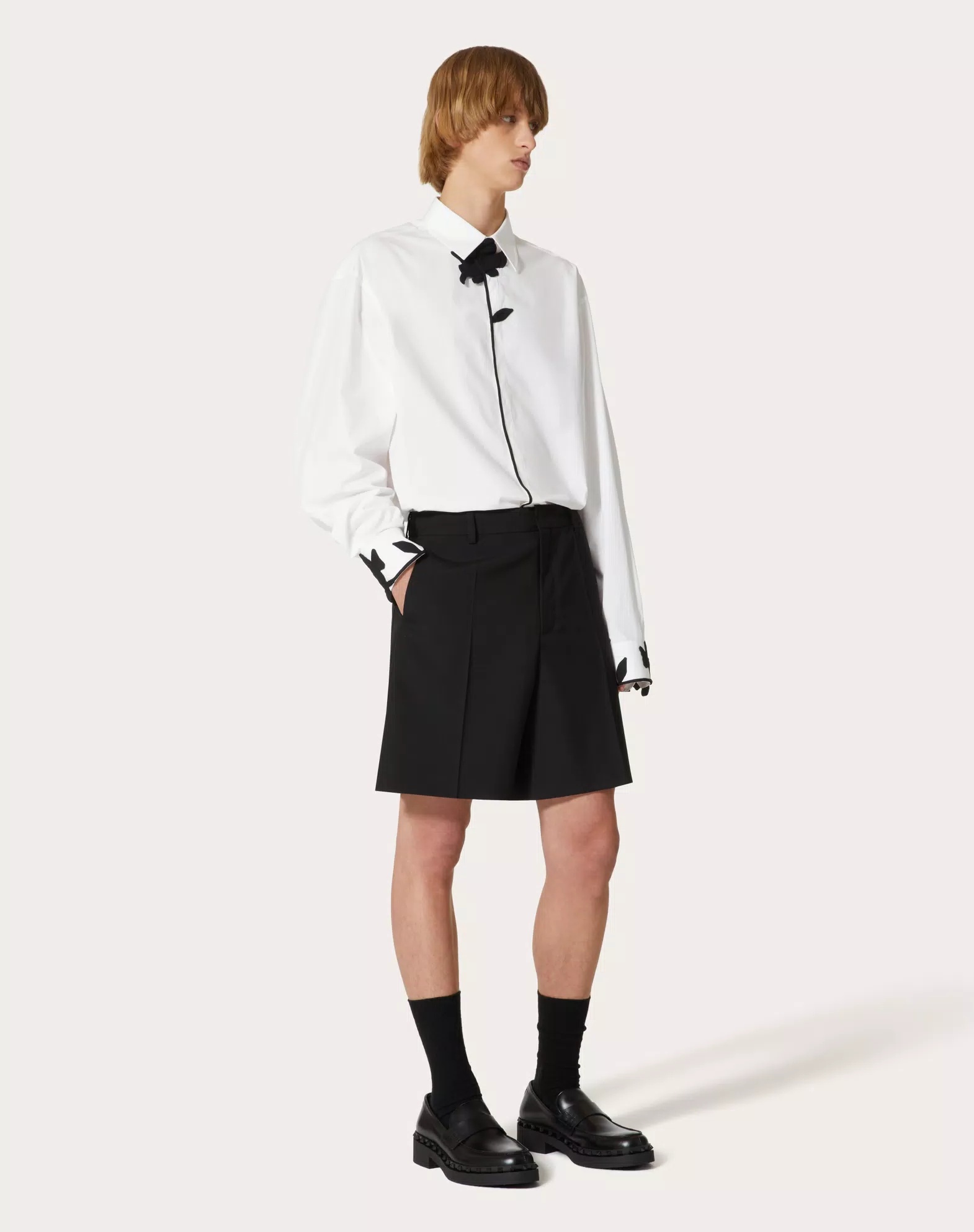 Valentino Pressed Crease Wool Tailored Shorts In Black