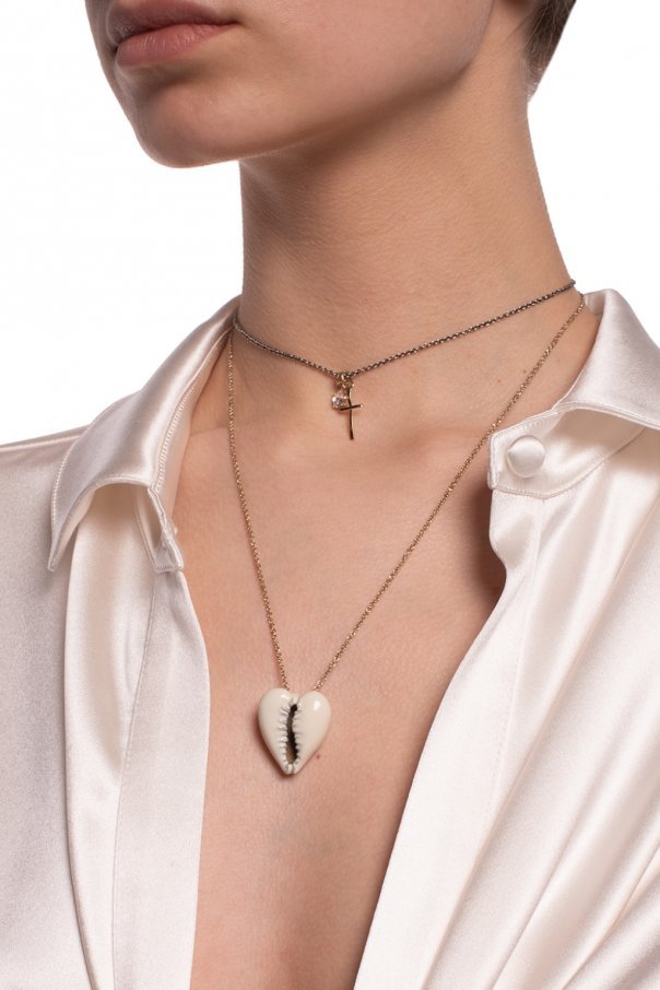 Saint Laurent Heart-shaped Cowrie Shell Necklace In White