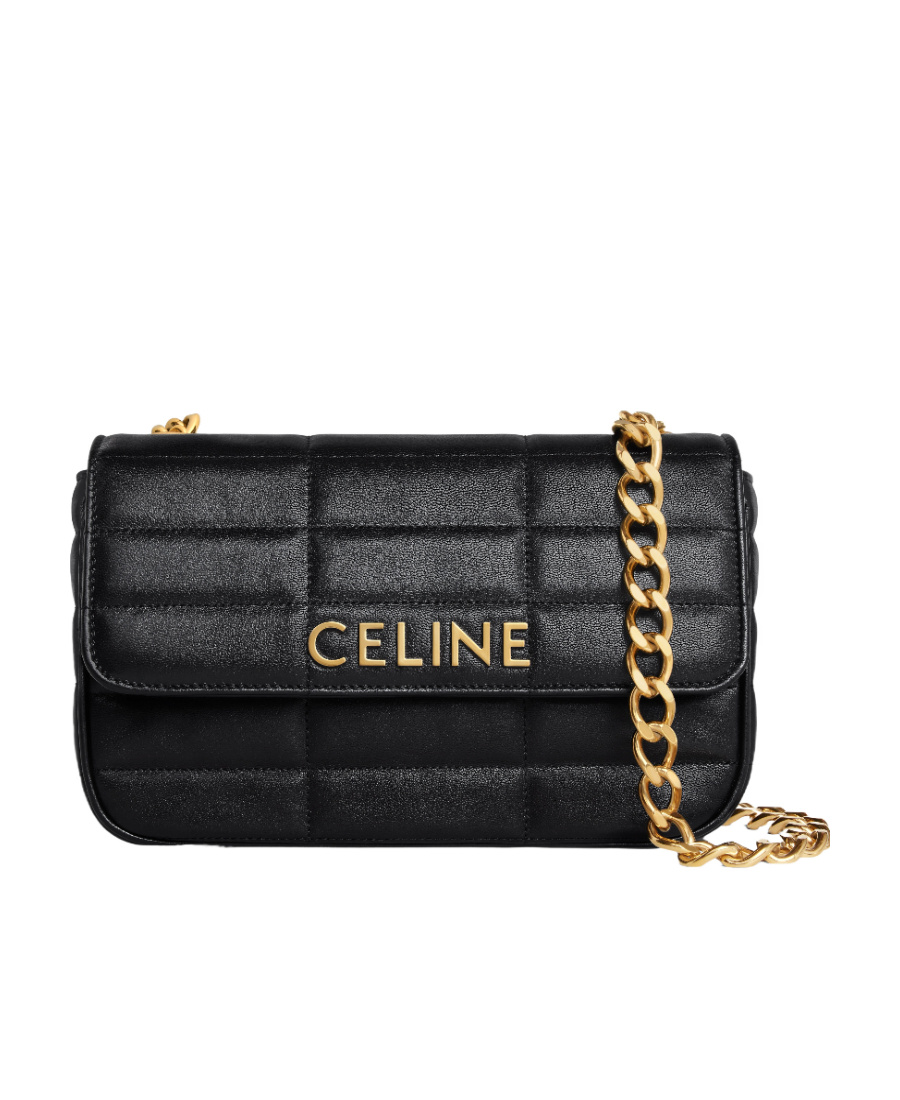 Celine Matelasse Monochrome Chain Padded Shoulder Bag In Black