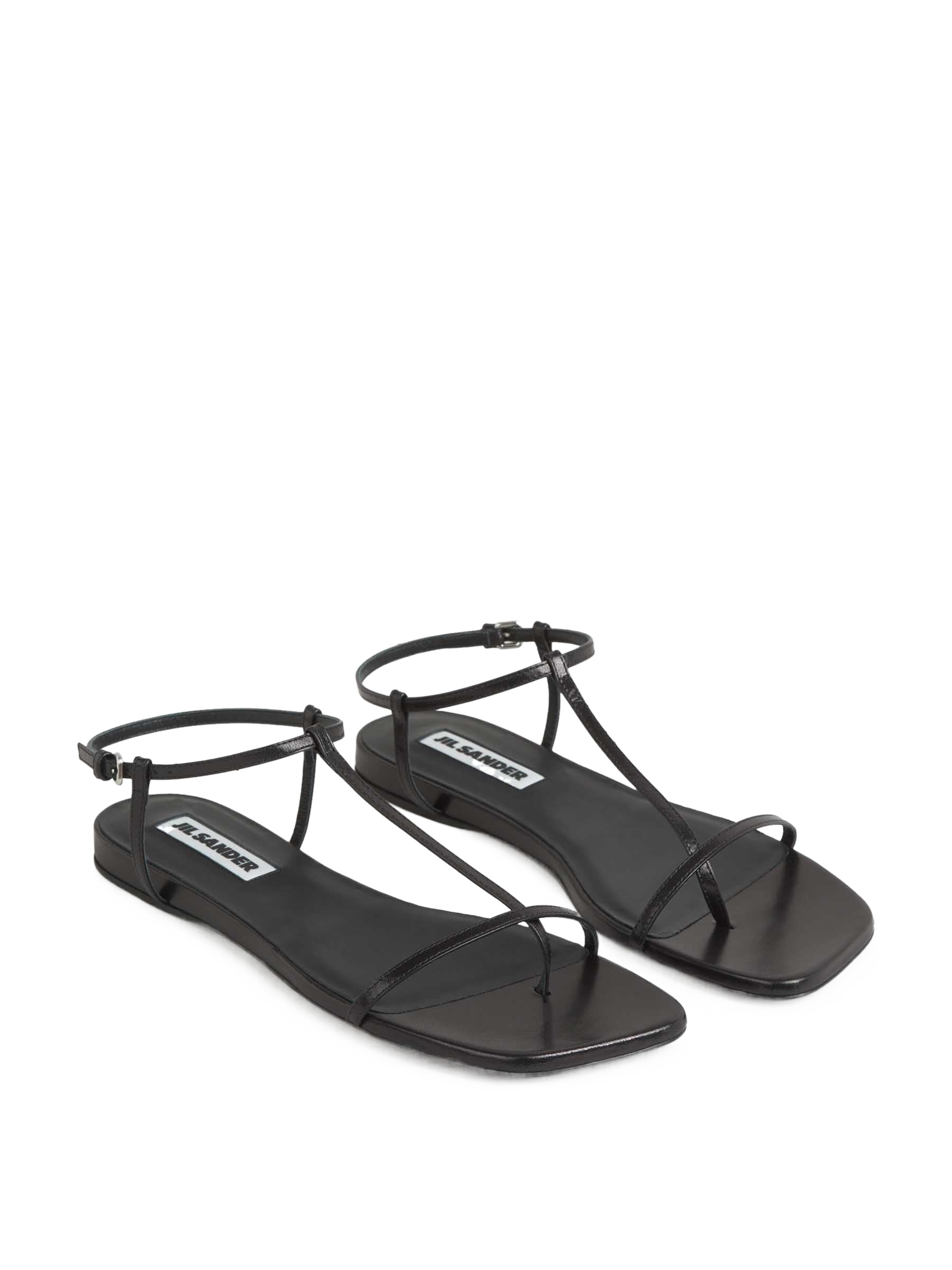 Shop Jil Sander Flat Leather Sandals In Black