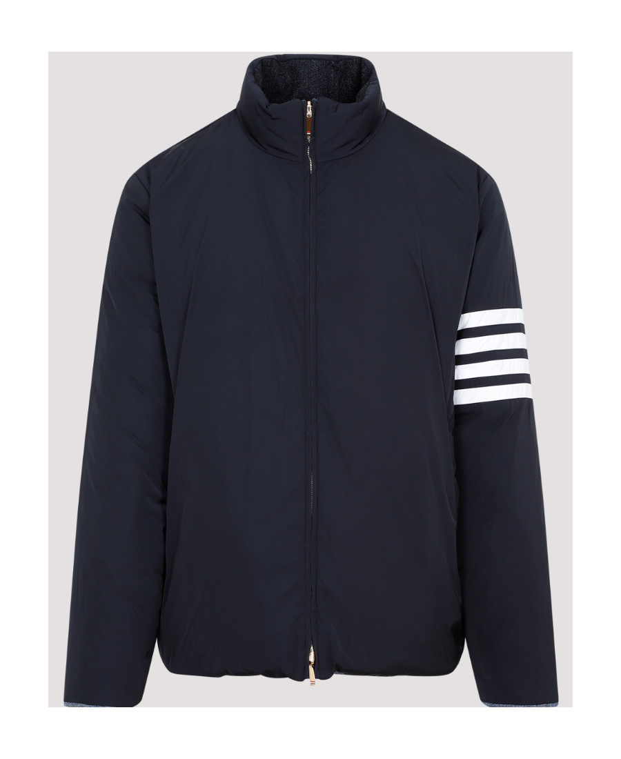 Thom Browne 4 Bar Reversible Neck Zip Up Jacket In Blue