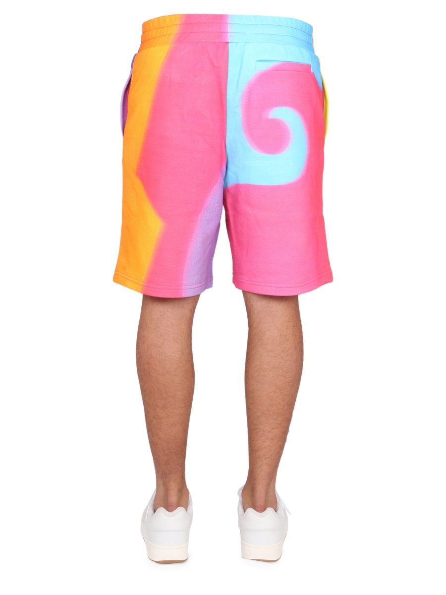 Moschino Multi Rainbow Print Cotton Sweat Shorts In Pink