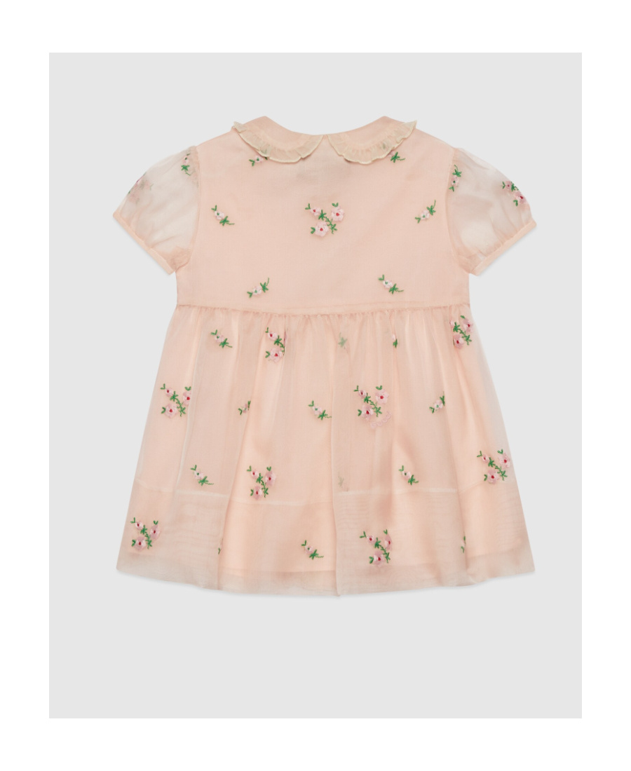 Gucci Floral-embroidered Party Dress In Nude