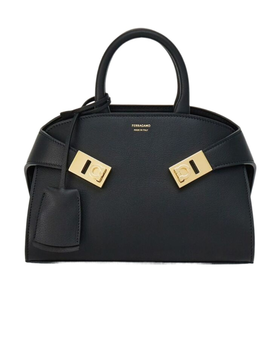 Shop Ferragamo Salvatore Mini Hug Top Handle Bag In Black