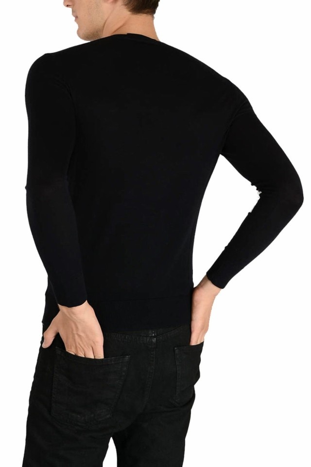 Neil Barrett Crew Neck Thunderbolt Wool Sweater In Black