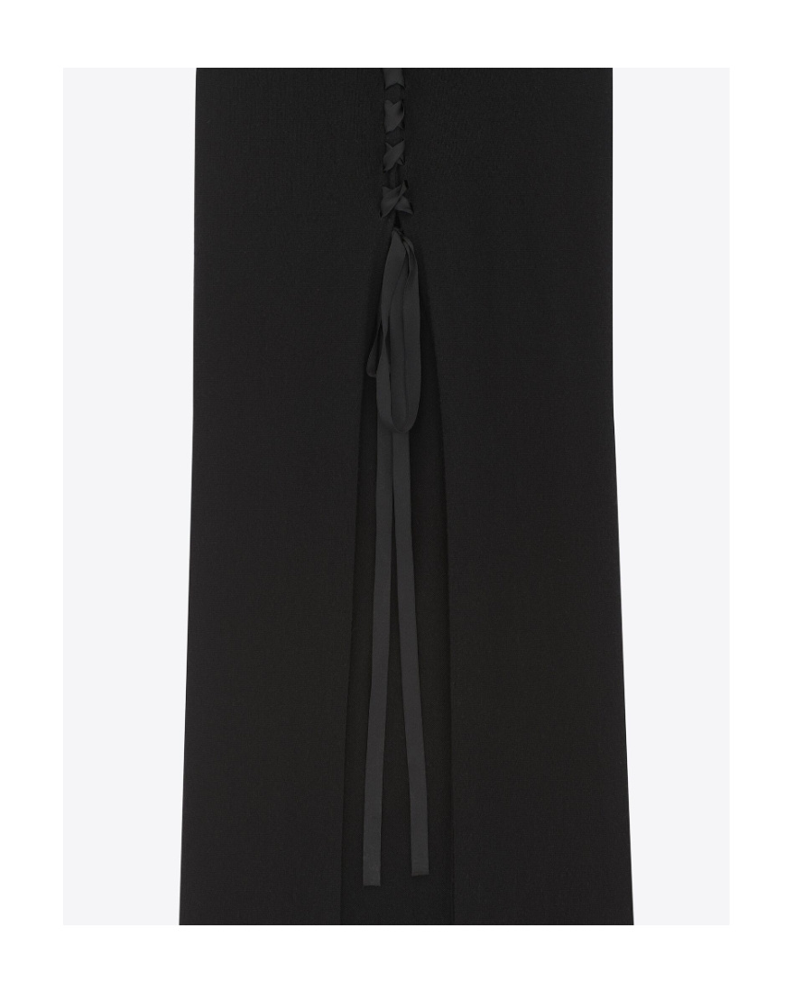 Saint Laurent Side-slit Wool Maxi Dress In Black