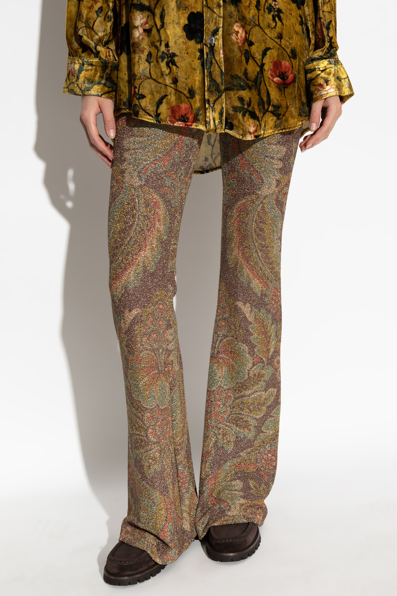 Etro Printed Chenille Trousers In Brown