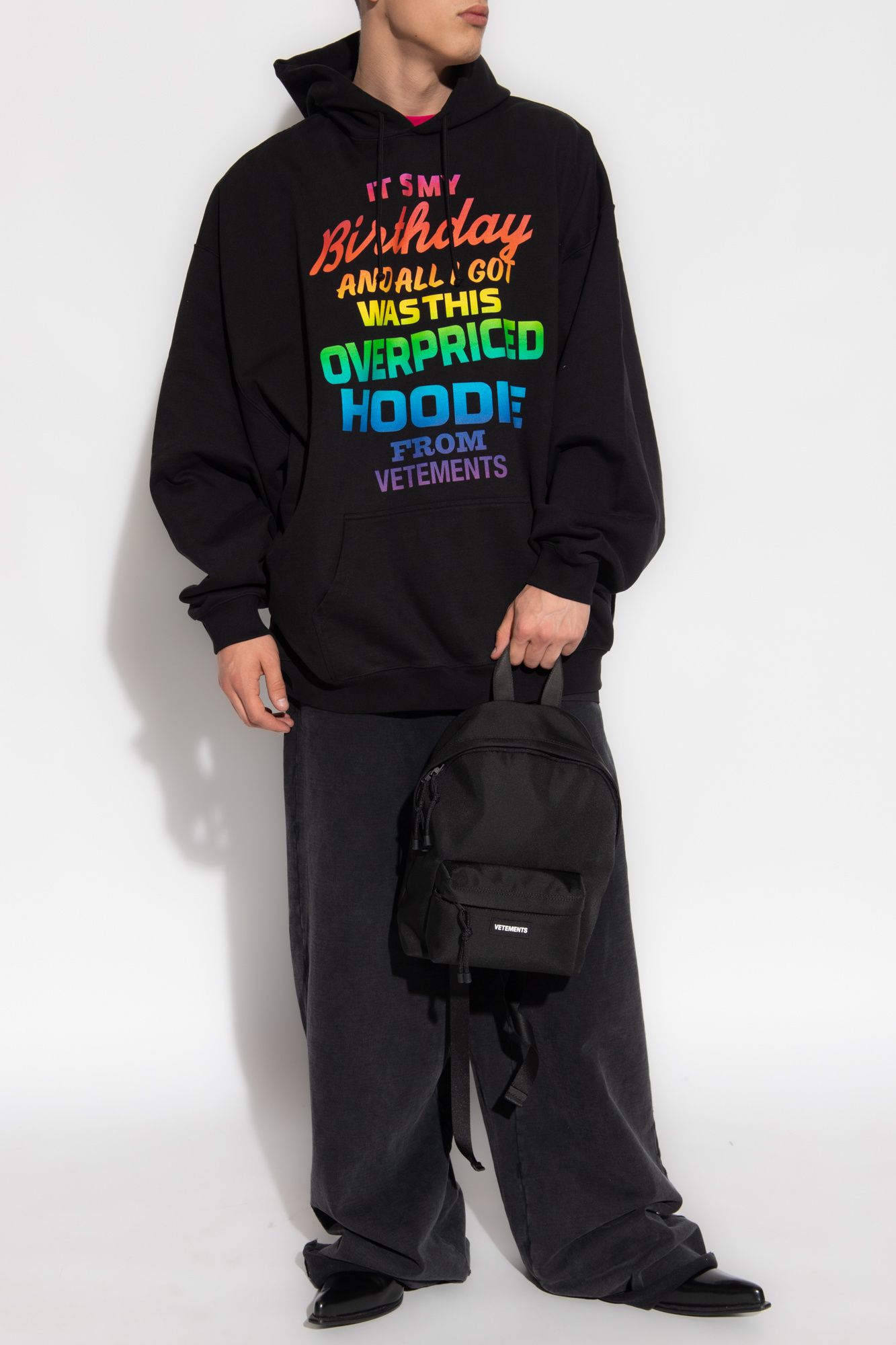 Vetements Rainbow Text-print Hoodie In Black