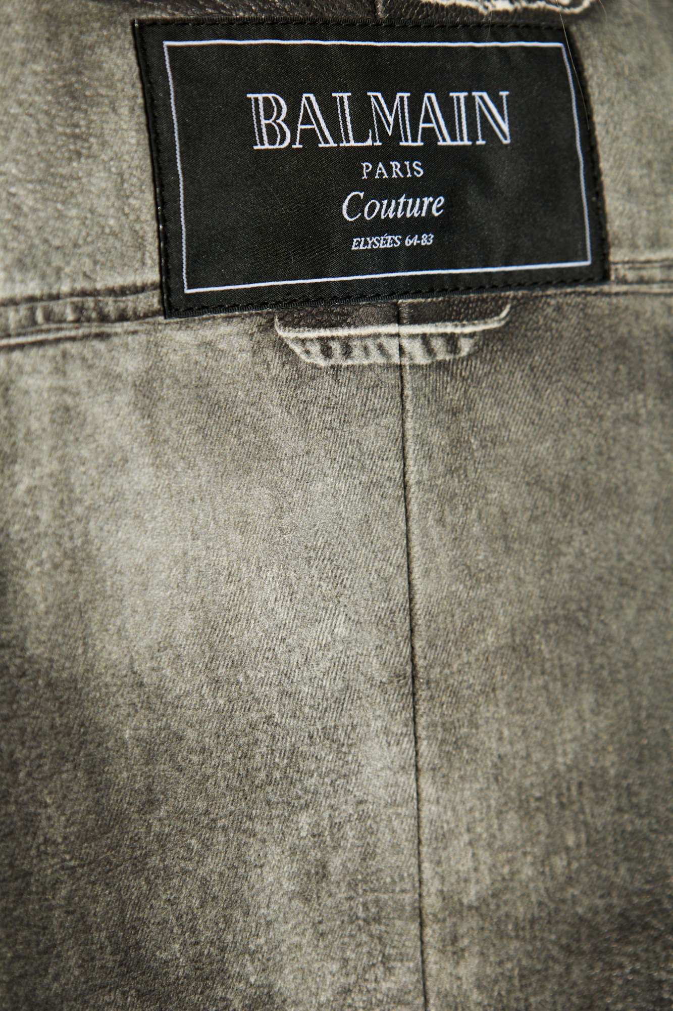 Balmain Denim-print Leather Jacket In Black
