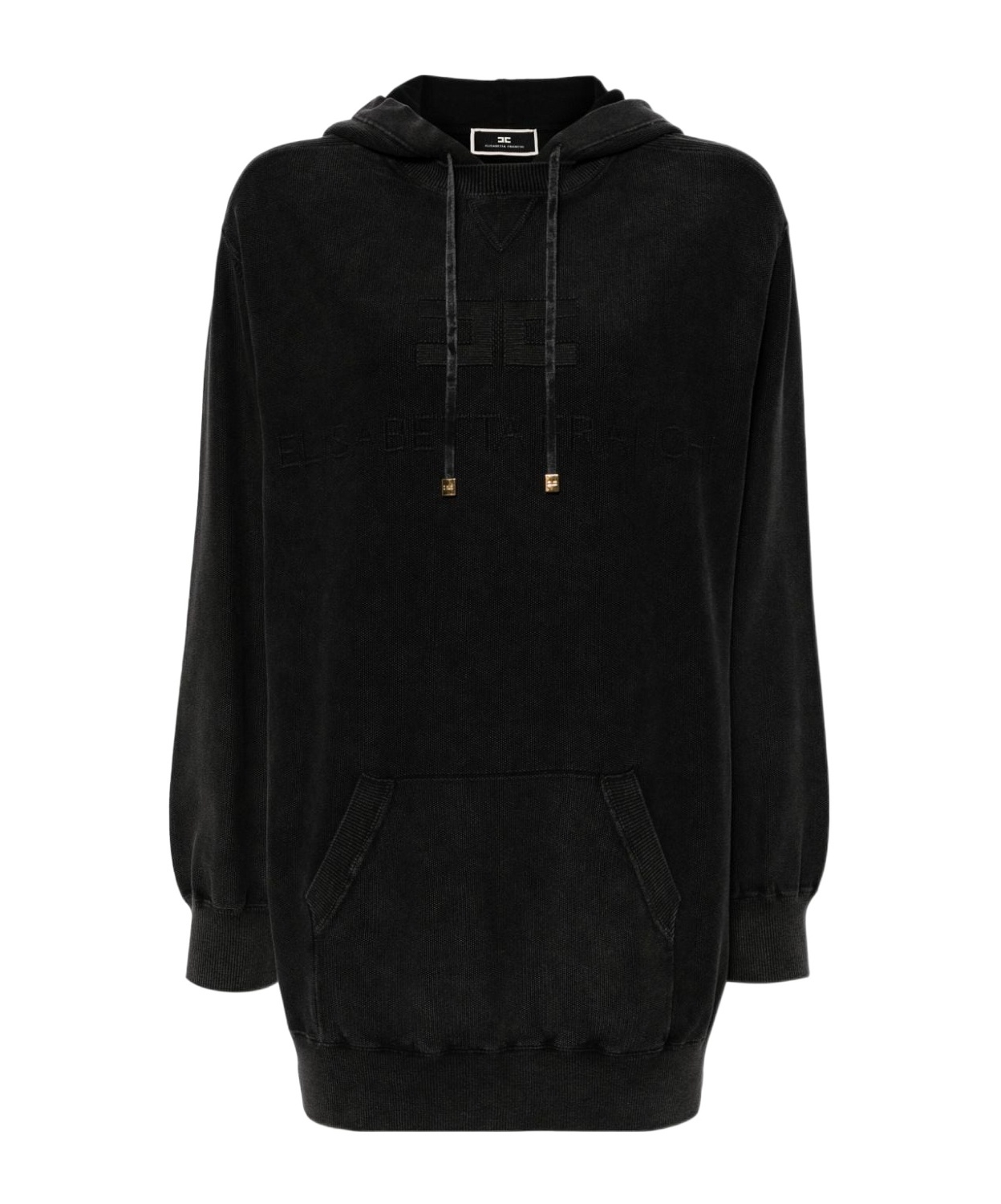 Elisabetta Franchi Logo-embroidered Hooded Sweatshirt Dress In Black
