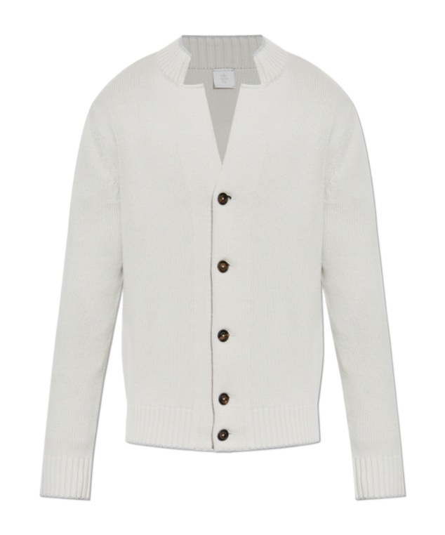 Eleventy Shawl Collar Sweater With Cuffs And Hem In White