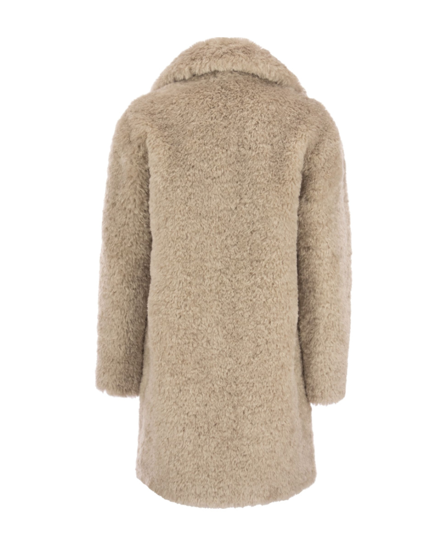 Herno Faux-fur Single-breasted Coat In Neutral