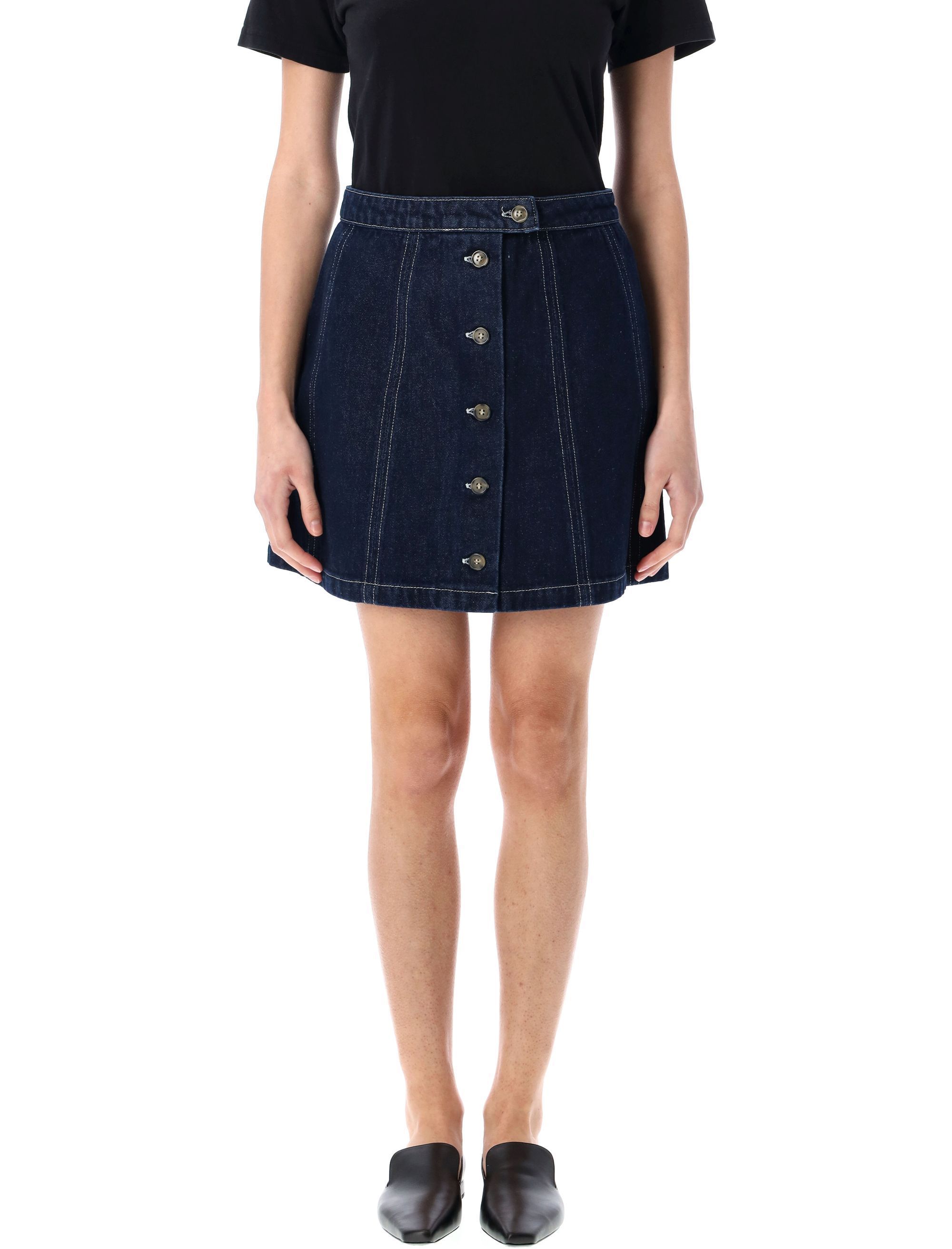 Apc High Waist Denim Skirt With Contrast Stitching In Black
