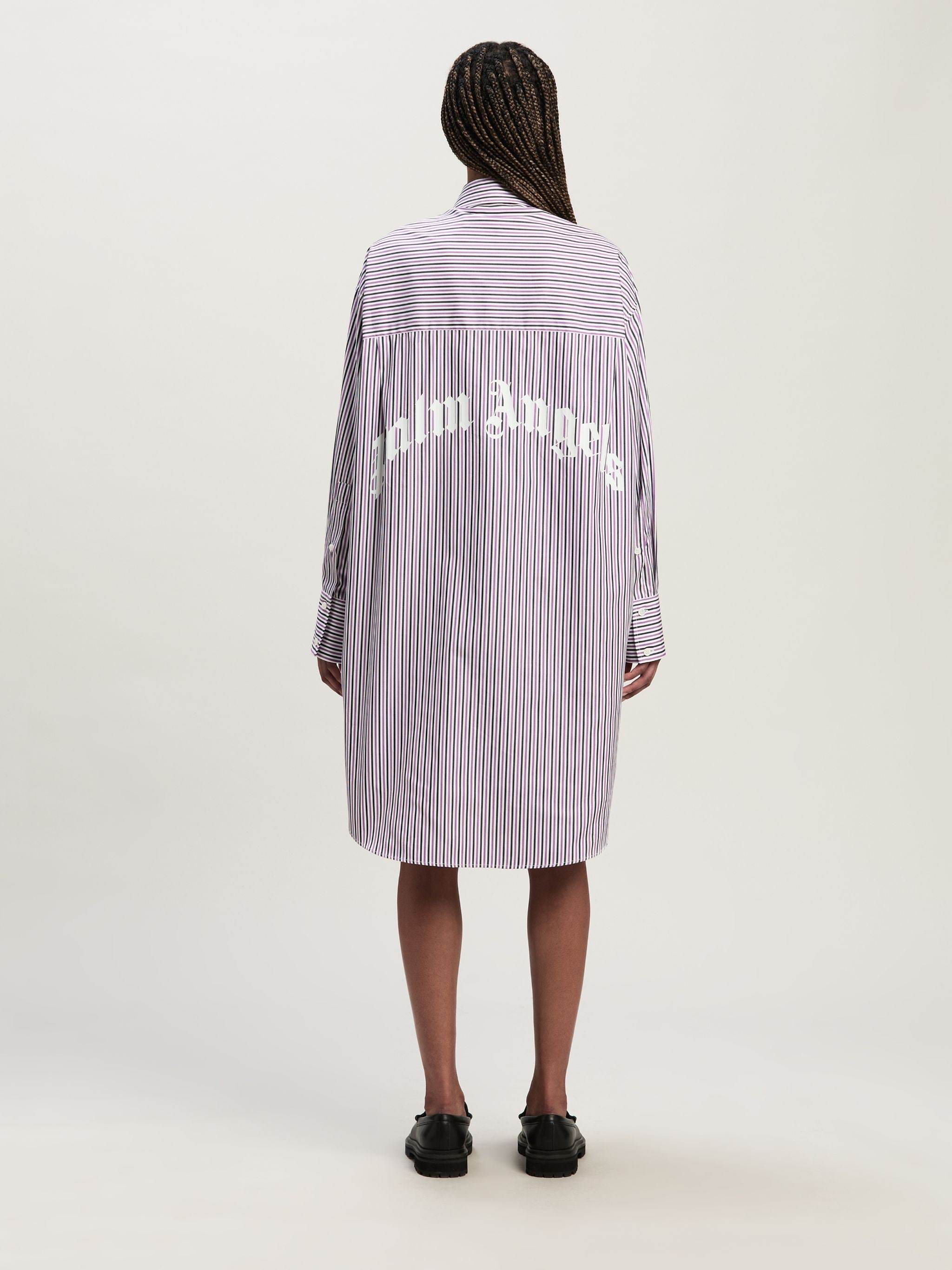 Palm Angels Logo Patch Striped Shirt In Purple