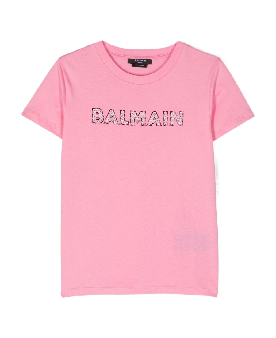 Balmain Stud-embellished Logo Cotton T-shirt In Pink