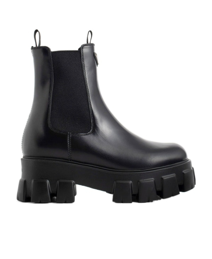 Prada Monolith Brushed Leather Chelsea Boots In Black