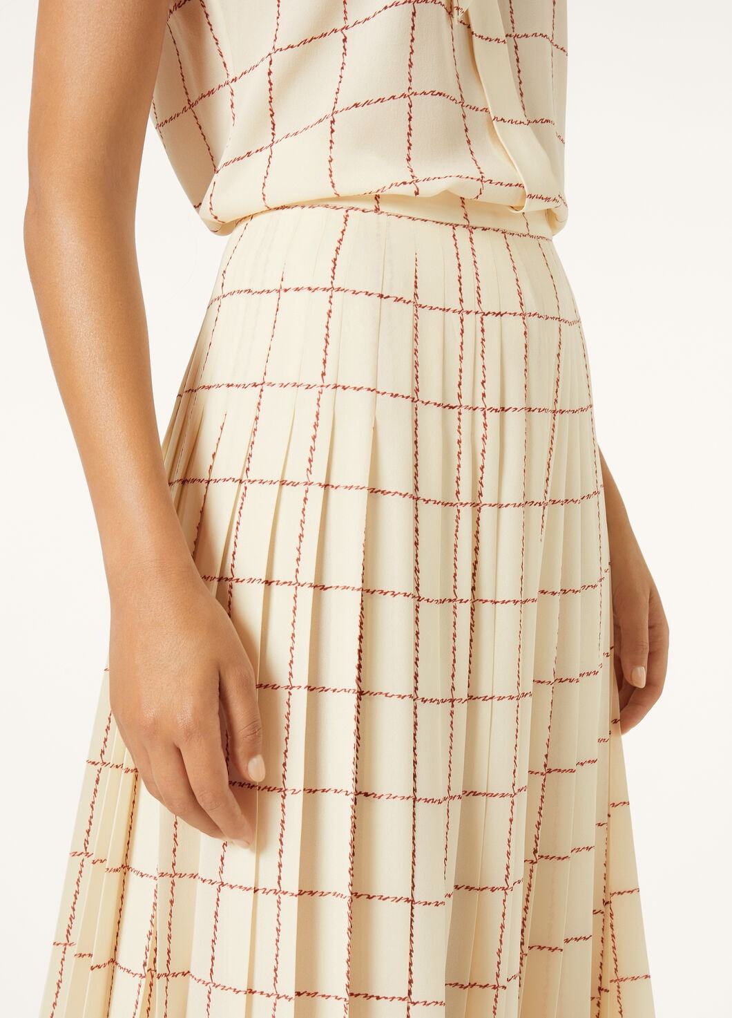 Loro Piana Clea Piot Check Silk Skirt In Chalk/pecan Syrup Color
