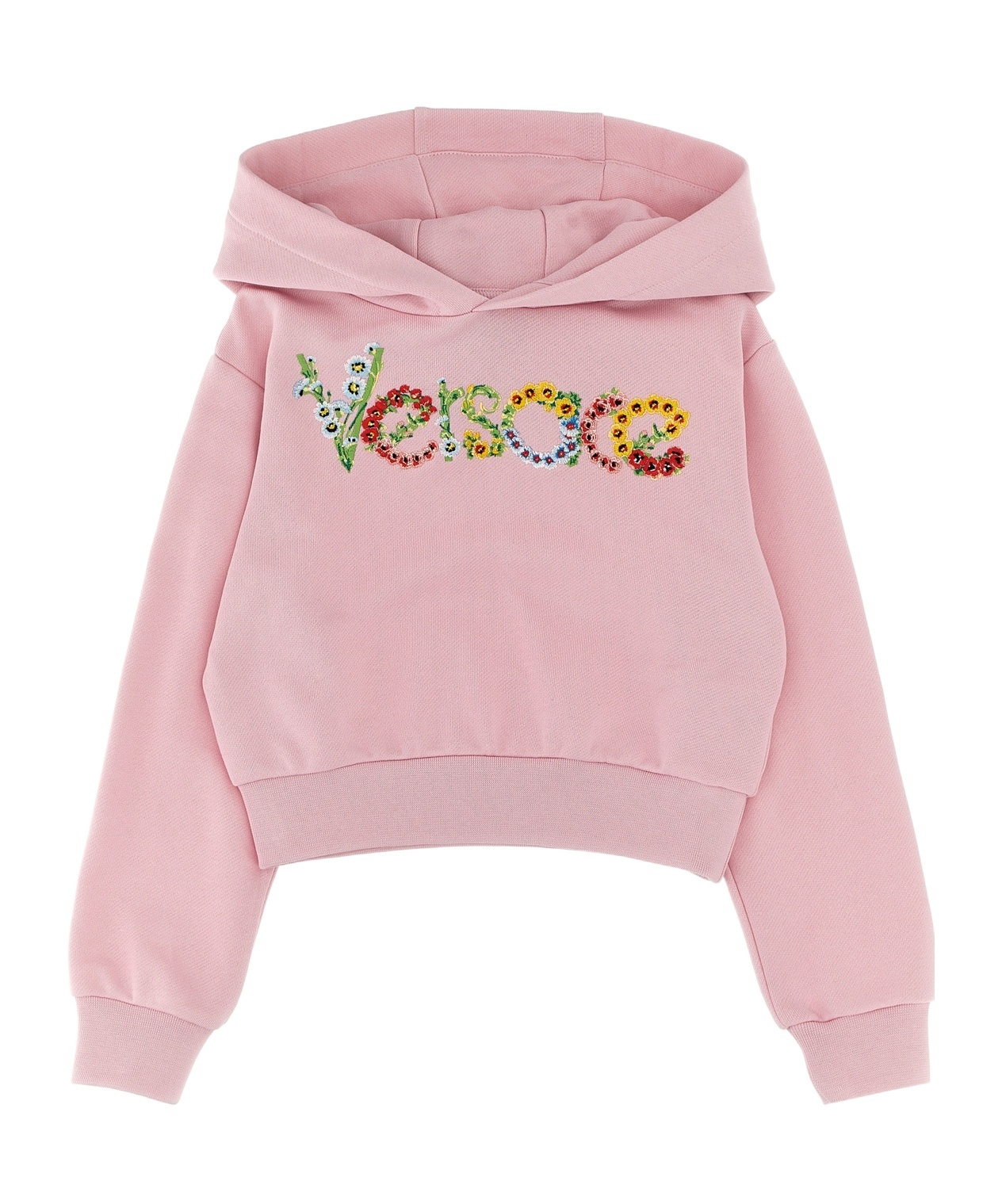 Versace Logo-embroidered Hoodie In Pink