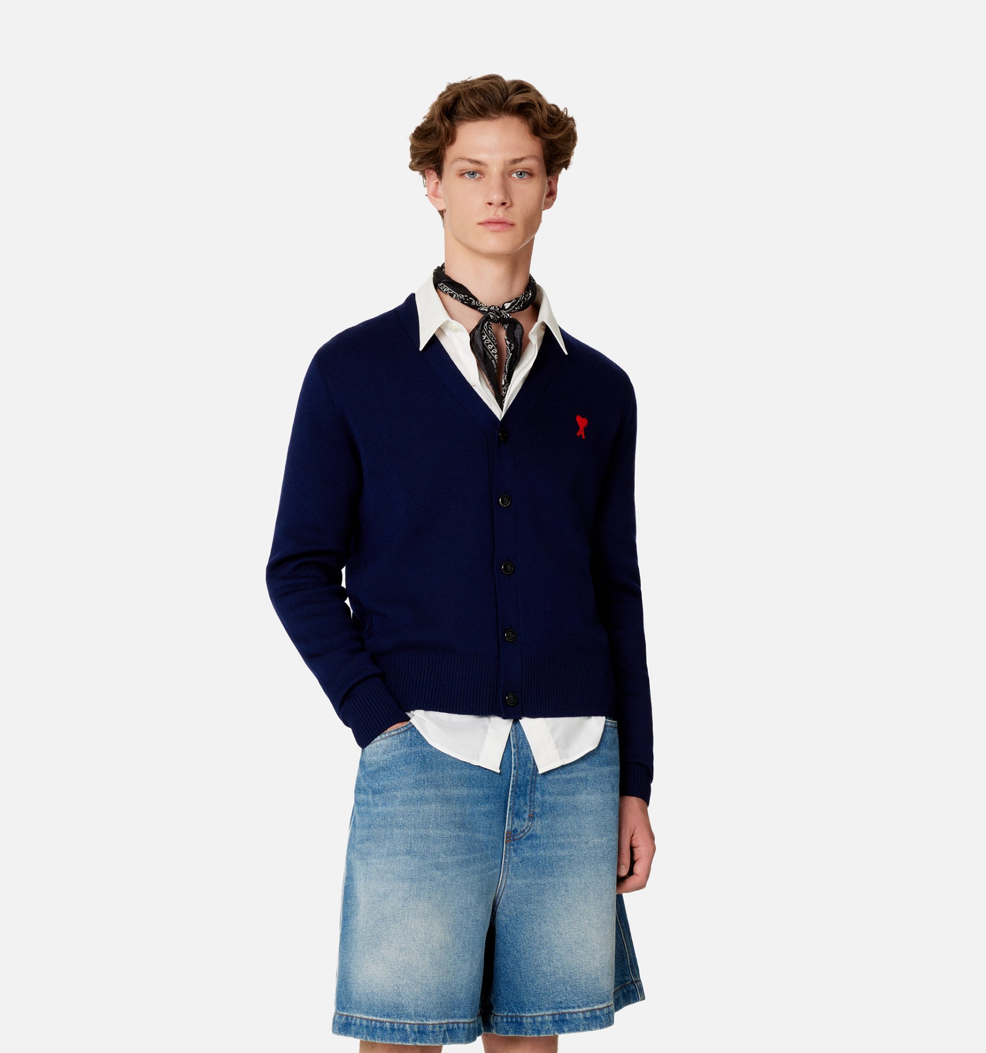Ami Alexandre Mattiussi Ami Ami De Coeur Logo Embroidered V-neck Knitted Cardigan In Blue