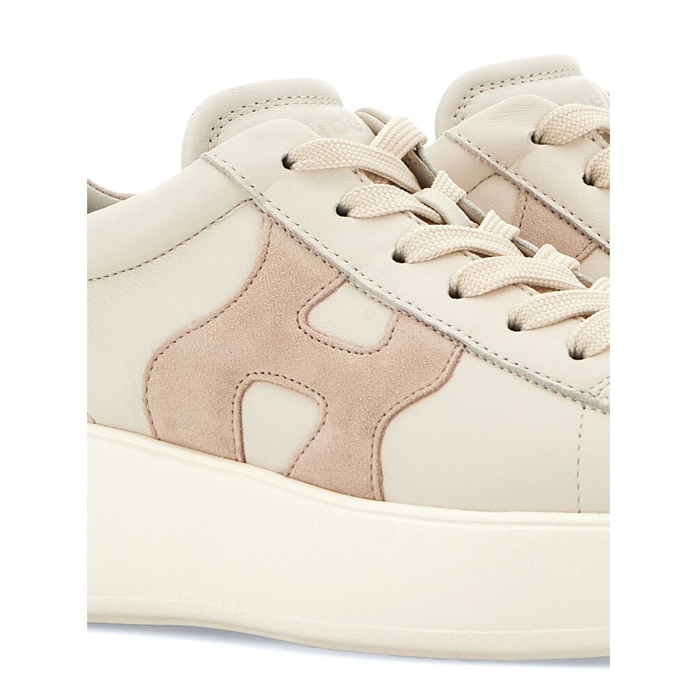 Hogan Leather Sneakers Rebel Panelled Platform Round Suede In White