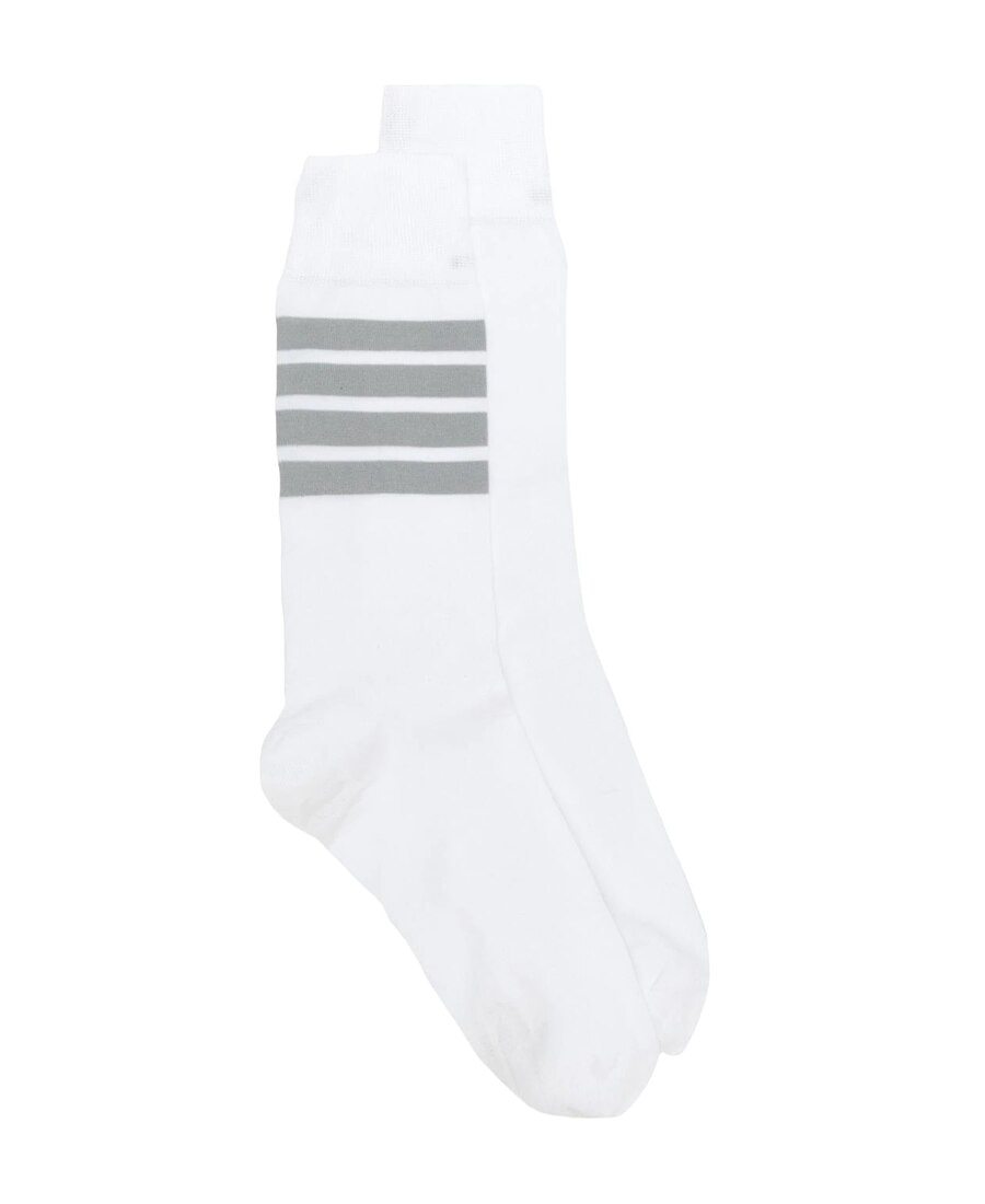 Thom Browne 4-bar Mid-calf Cotton Socks In White