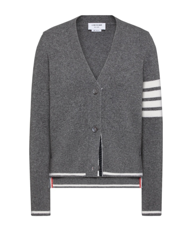 Thom Browne Virgin Wool Cardigan With Embrodery Geese In Gray
