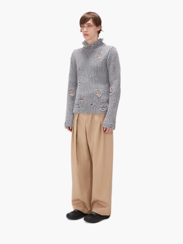Jw Anderson Distressed-effect Merino-wool Jumper In Gray