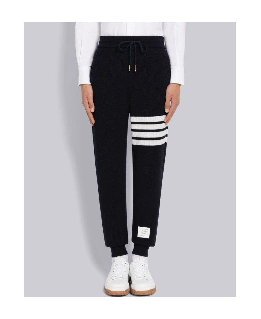Thom Browne Tapered Striped Loopback Cotton-jersey Sweatpants In Navy Blue