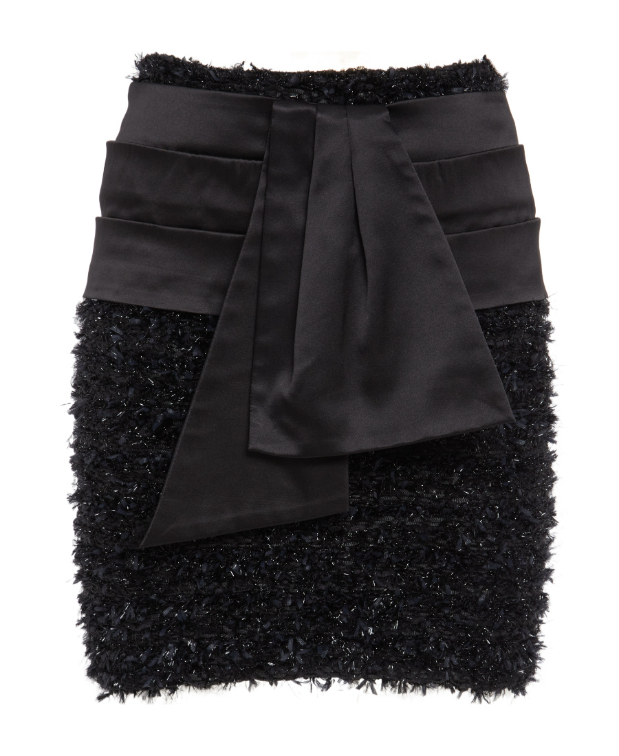 BALMAIN BOW-EMBELLISHED TWEED SKIRT 